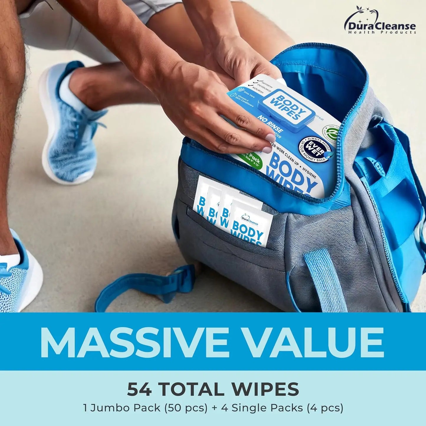 XL Body Wipes for Adults Bathing No Rinse 50 Ct + 4 Travel Wipes - Senior Support Goods