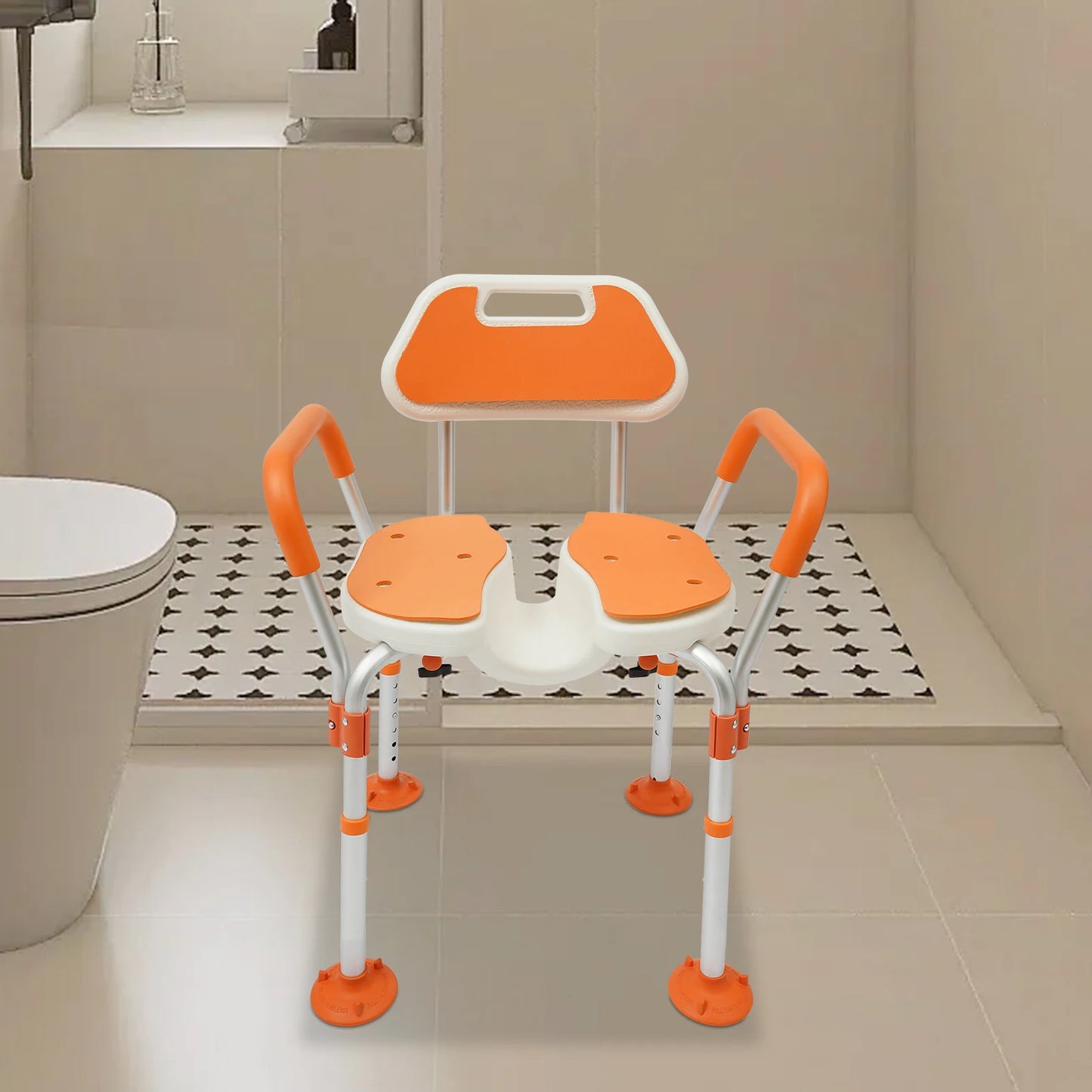 Height Adjustable Shower Chair with Backrest and Armrests - Senior Support Goods