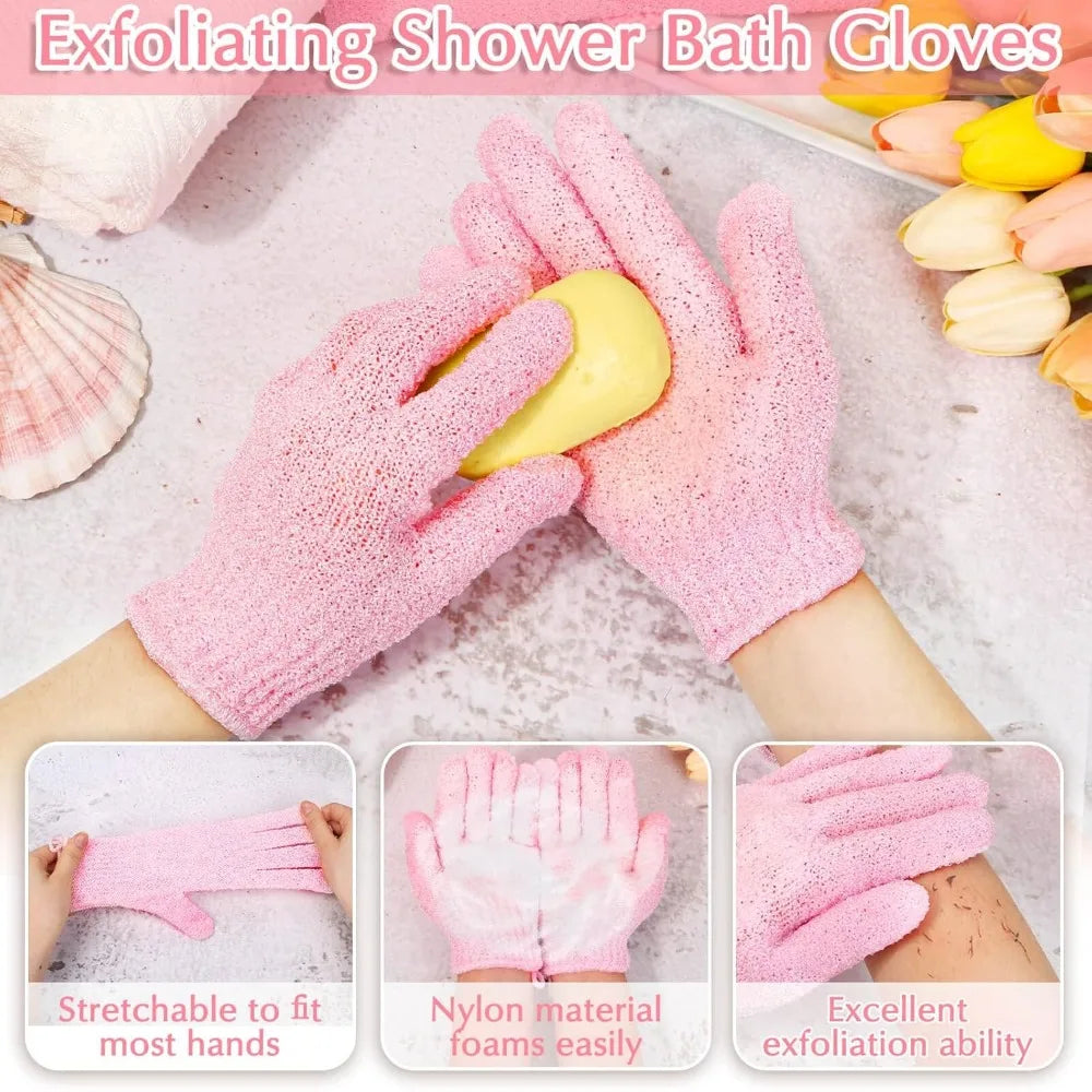Exfoliating Shower Bath Gloves Back Scrubber Set for Body - Senior Support Goods