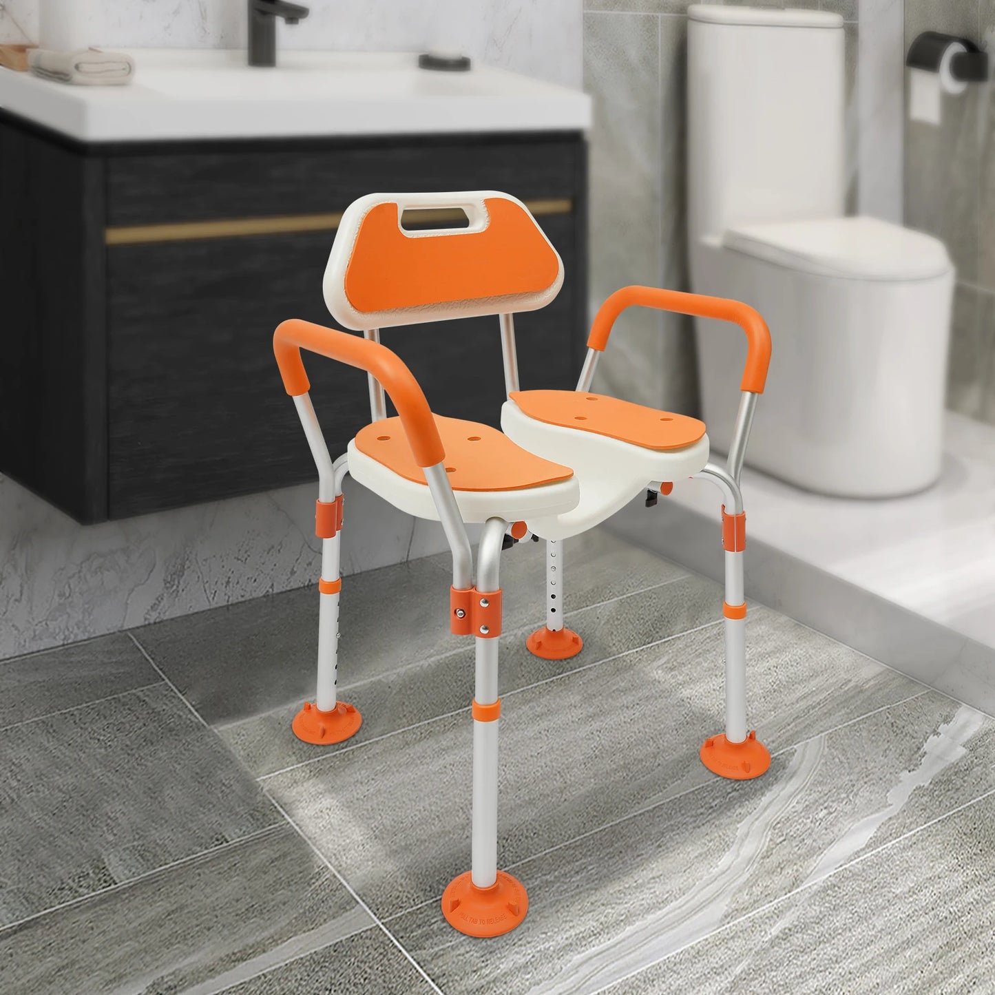 Height Adjustable Shower Chair with Backrest and Armrests - Senior Support Goods