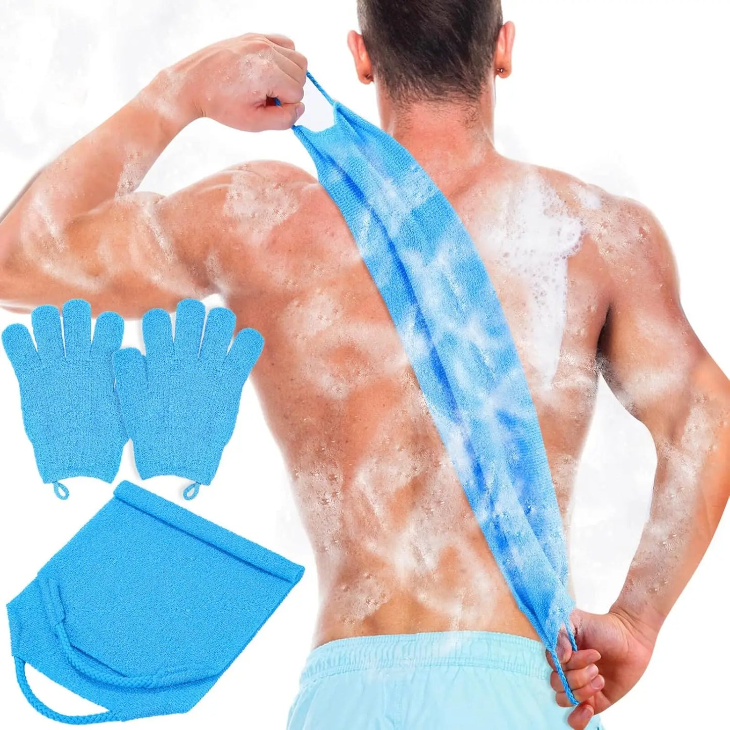 Exfoliating Shower Bath Gloves Back Scrubber Set for Body - Senior Support Goods