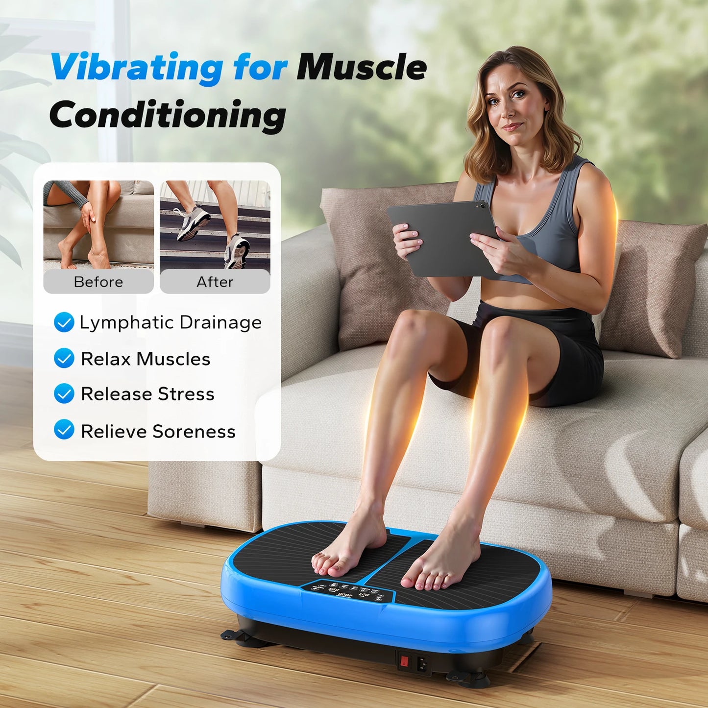 MERACH EMS Vibration Plate Exercise Machine for Lymphatic Drainage and Weight Loss - Senior Support Goods