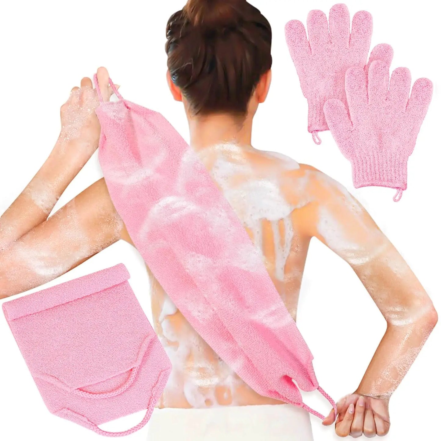 Exfoliating Shower Bath Gloves Back Scrubber Set for Body - Senior Support Goods