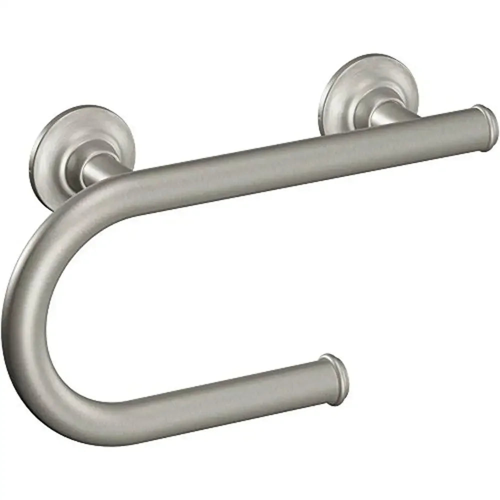 Wall Mounted Brushed Nickel Grab Bar with Integrated Toilet Paper Holder 8-Inch Stainless Steel Bathroom Safety Support ADA - Senior Support Goods