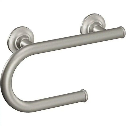Wall Mounted Brushed Nickel Grab Bar with Integrated Toilet Paper Holder 8-Inch Stainless Steel Bathroom Safety Support ADA - Senior Support Goods