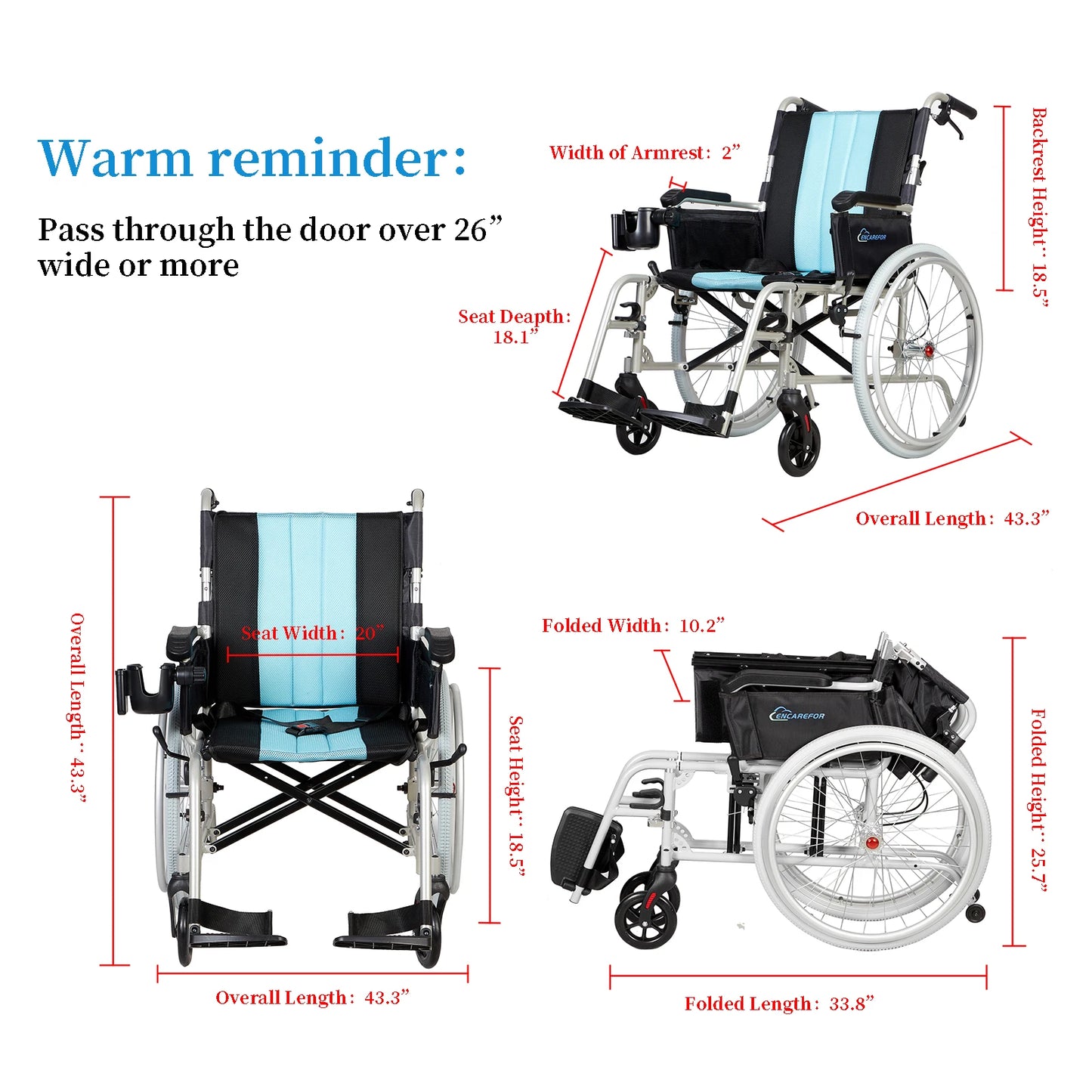 5.8KG Magnesium Ultra Lightweight Wheelchair 20 Inch Wide - Senior Support Goods