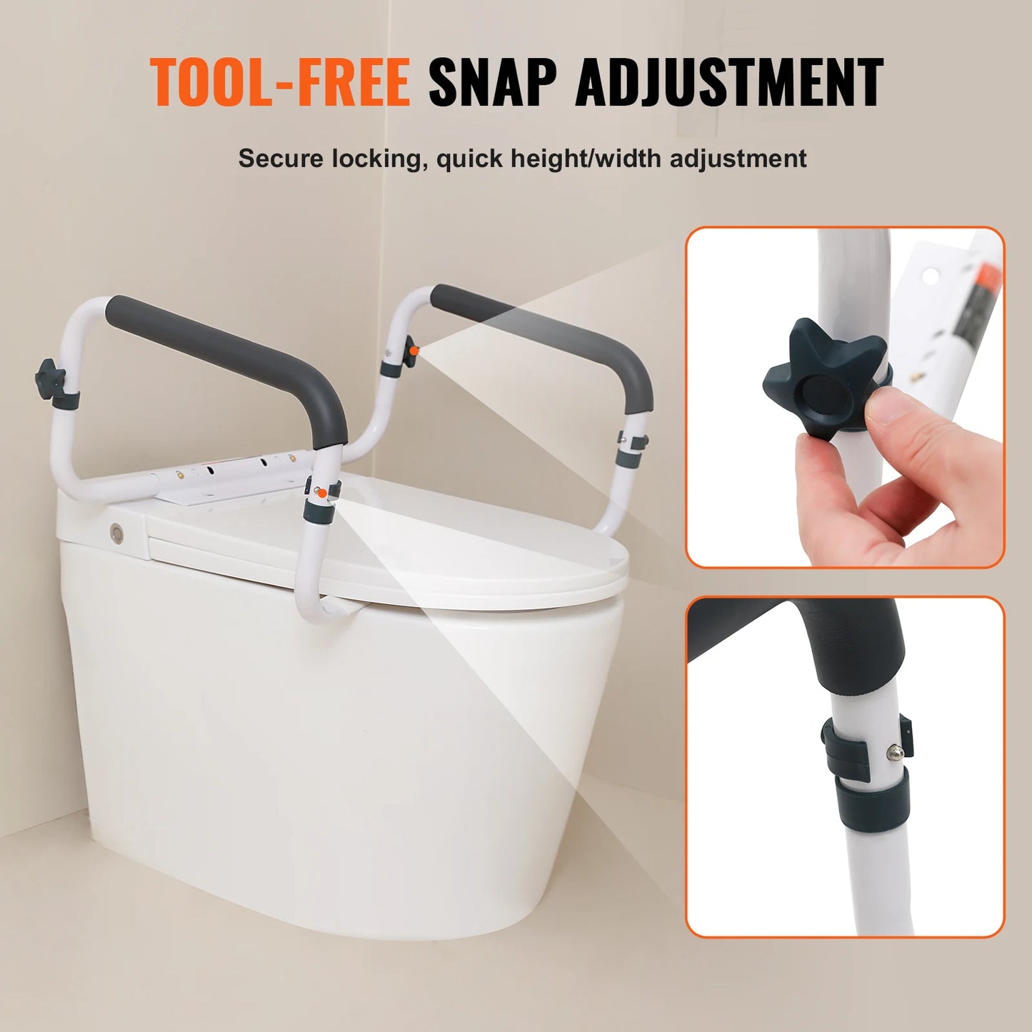 VEVOR Toilet Safety Rail 300LBS Capacity Adjustable Grab Bars - Senior Support Goods