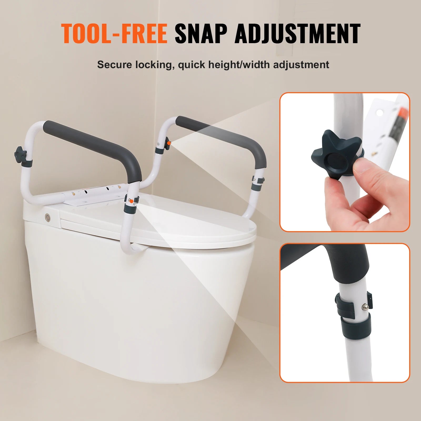 VEVOR Toilet Safety Rail 300LBS Capacity Adjustable Grab Bars - Senior Support Goods