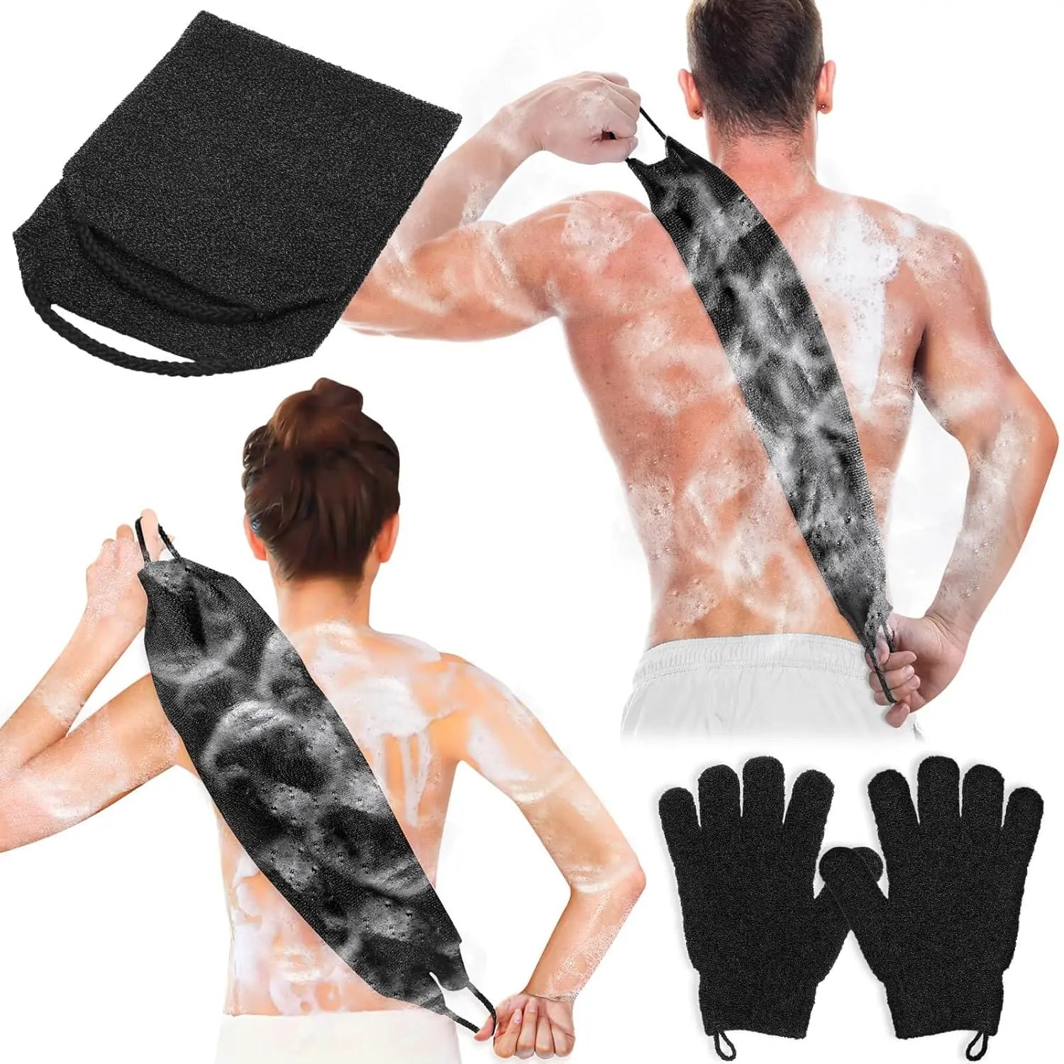 Exfoliating Shower Bath Gloves Back Scrubber Set for Body - Senior Support Goods
