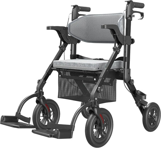 Walker Wheelchair Combo Transport Wheelchair Lightweight Foldable - Senior Support Goods