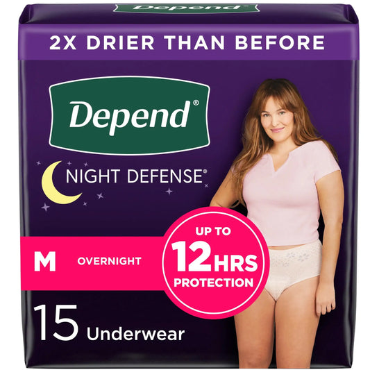 Night Defense Incontinence Underwear for Women, Adult Diapers, M, 15 Count - Senior Support Goods