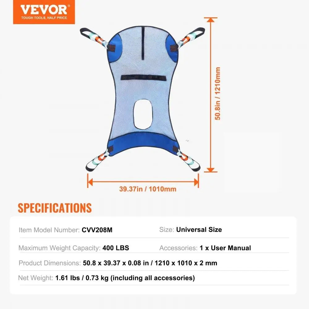 Heavy Duty Full Body Patient Lift Sling with Commode Opening - Senior Support Goods