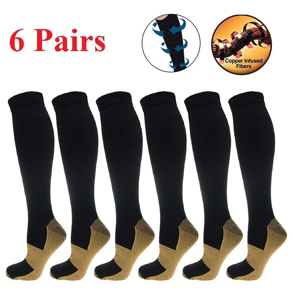 6 Pair Copper Compression Socks Women Men Anti Fatigue Relief - Senior Support Goods