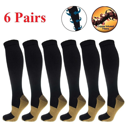 6 Pair Copper Compression Socks Women Men Anti Fatigue Relief - Senior Support Goods
