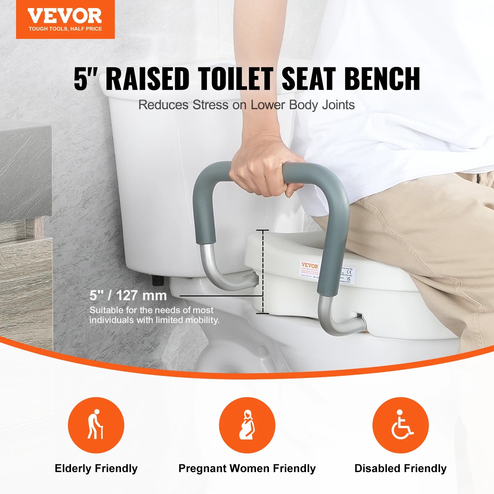 VEVOR Raised Toilet Seat 5 Inch Height 350 lbs Capacity - Senior Support Goods
