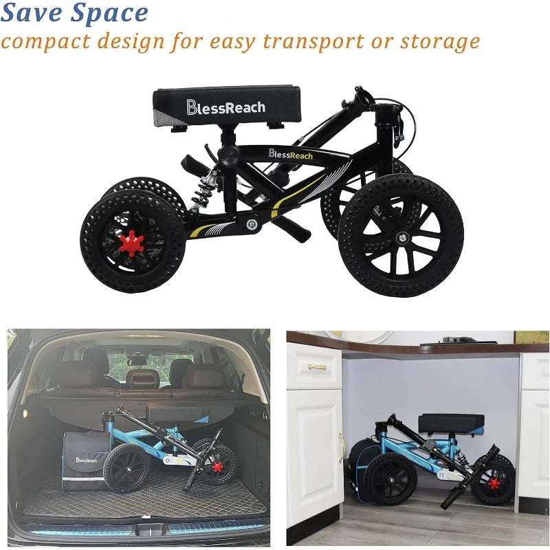 All Terrain Foldable Knee Scooter Walker - Compact Crutches Alternative - Senior Support Goods