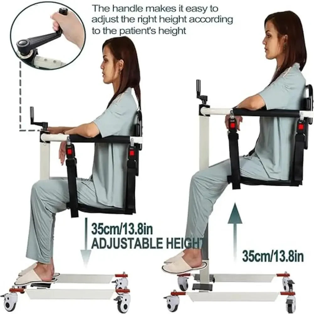 Home Patient Lift Wheelchair Transfer Chair Height Adjust Portable with Silent Swivel Wheels and Detachable Backrest Elderly - Senior Support Goods
