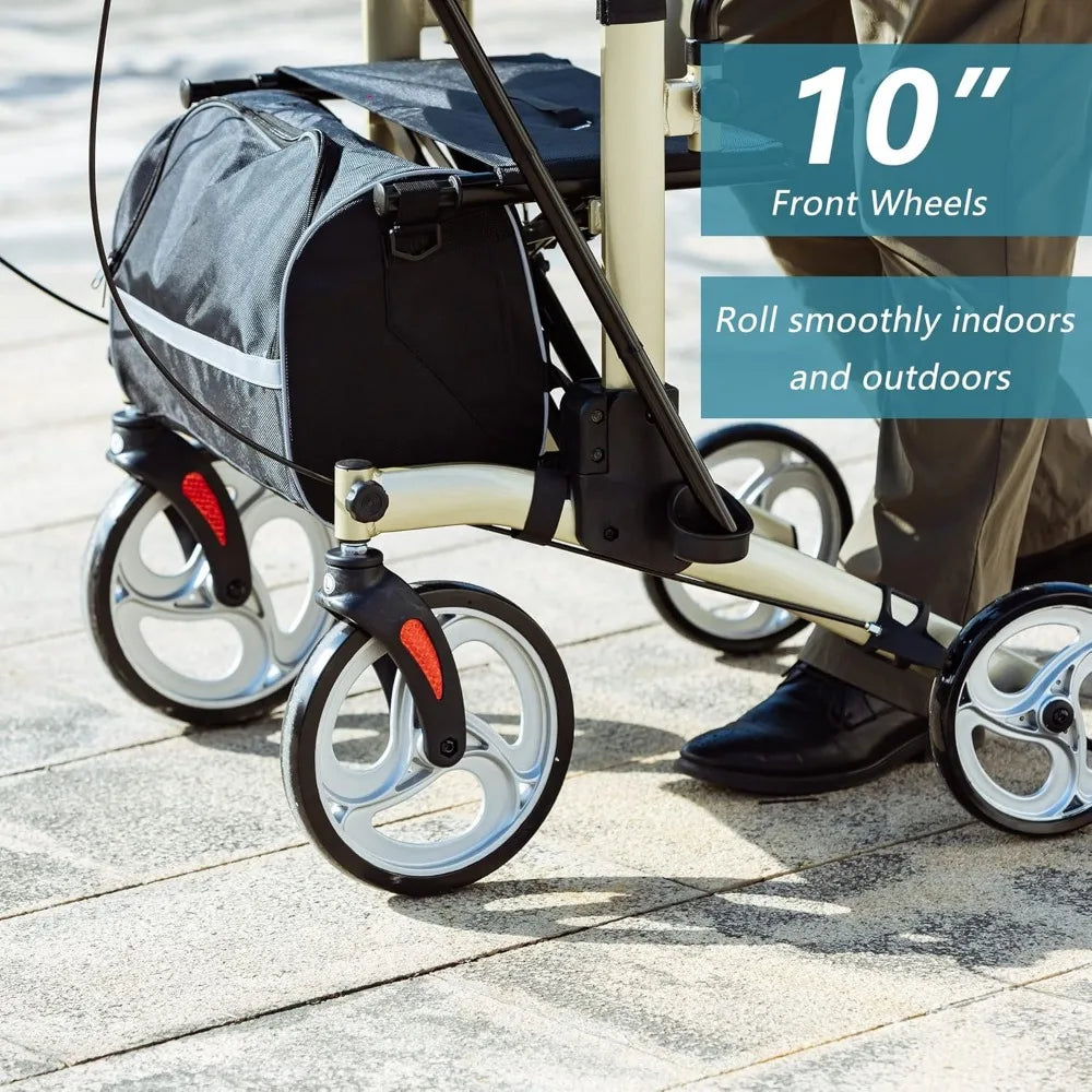 Upright Walker, Stand Up Folding Rollator Walker Champagne - Senior Support Goods