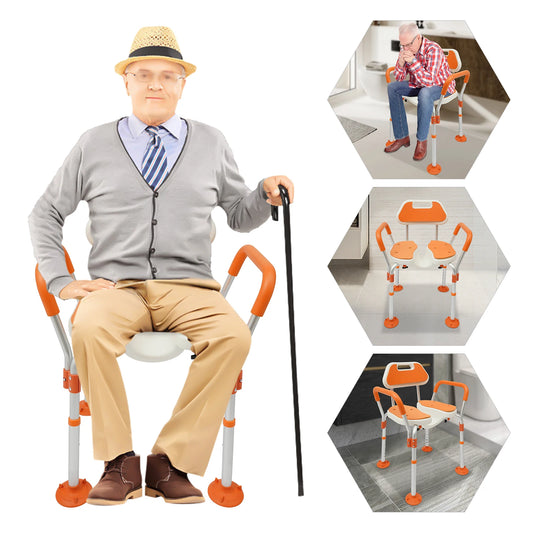 Height Adjustable Shower Chair with Backrest and Armrests - Senior Support Goods