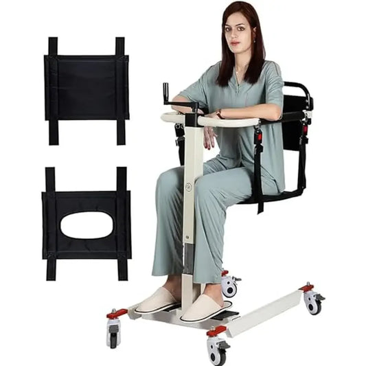 Home Patient Lift Wheelchair Transfer Chair Height Adjust Portable with Silent Swivel Wheels and Detachable Backrest Elderly - Senior Support Goods