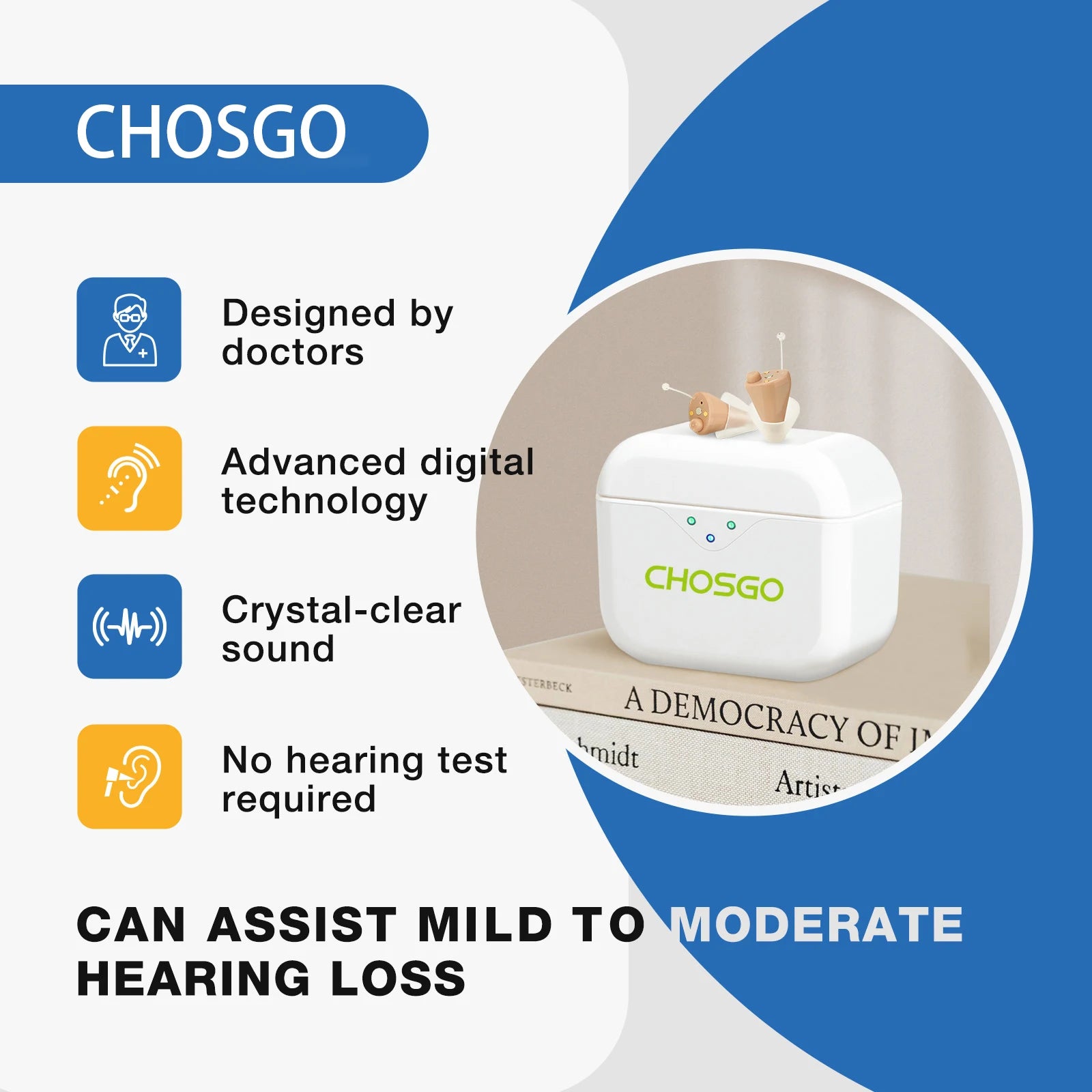 Hearing Aids CIC Binaural Rechargeable Digital For Adults - Senior Support Goods