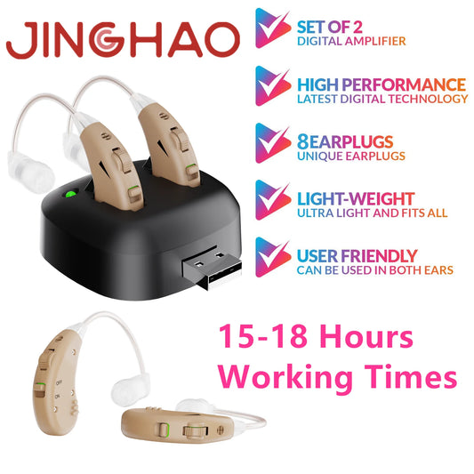 JINGHAO Rechargeable Hearing Aids BTE Ear Aids Sound Enhancer - Senior Support Goods