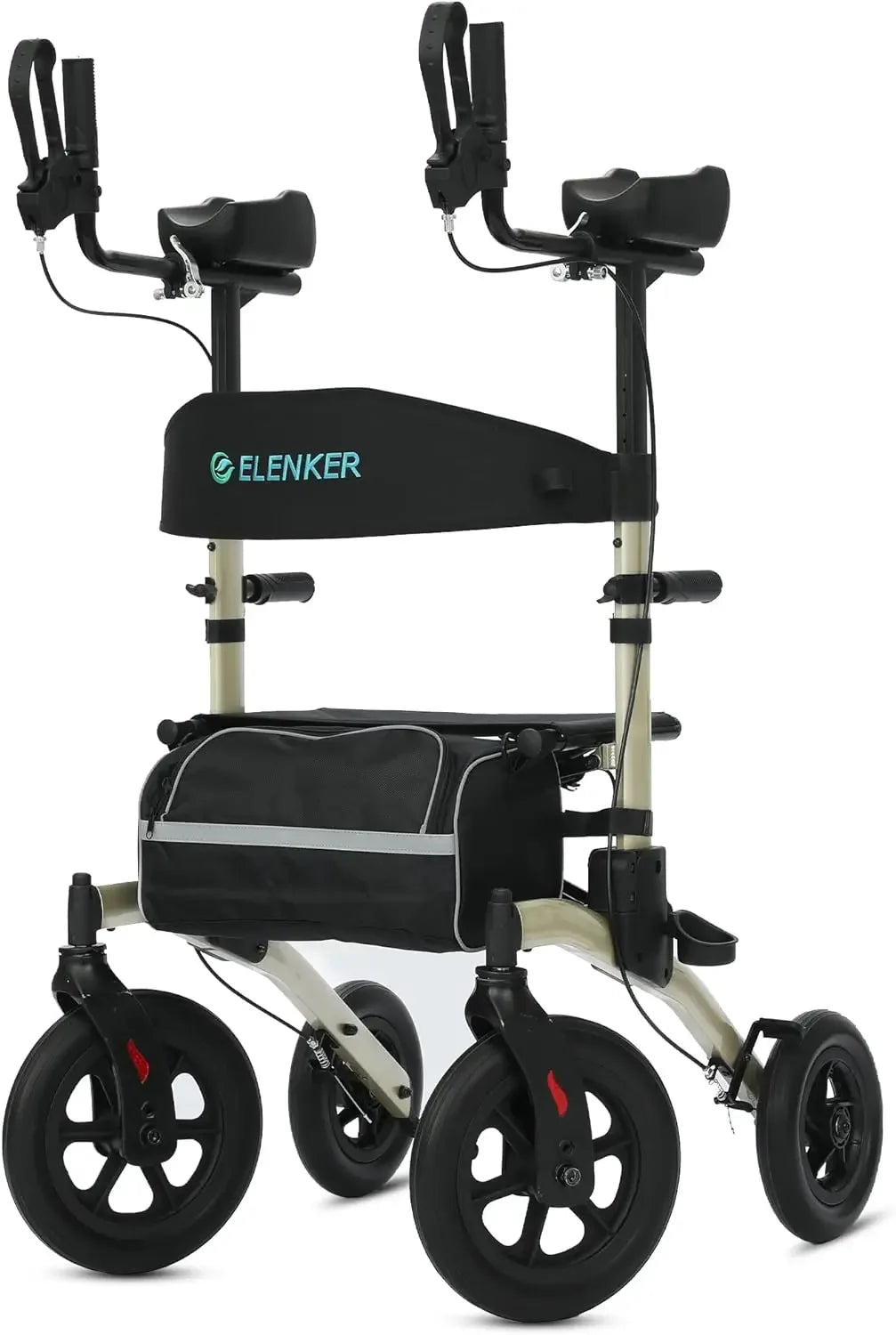 ELENKER All-Terrain Upright Rollator Walker with Seat - Senior Support Goods