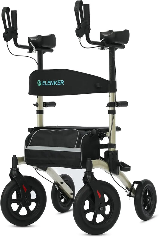 ELENKER All-Terrain Upright Rollator Walker with Seat - Senior Support Goods