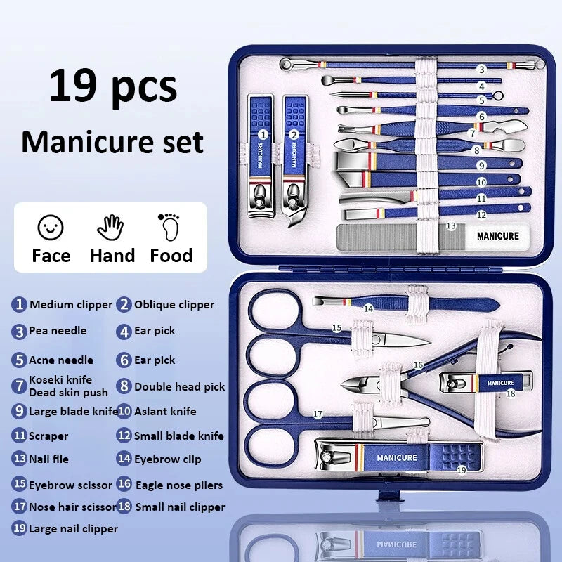 New High-Quality 19pcs Set Nail Cutter Set Stainless Steel - Senior Support Goods