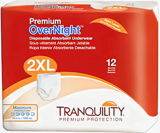 Tranquility Premium Overnight Disposable Absorbent Underwear XXL 48 ct White - Senior Support Goods