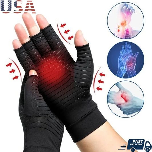 Copper Compression Arthritis Gloves Fingerless Design Relief - Senior Support Goods