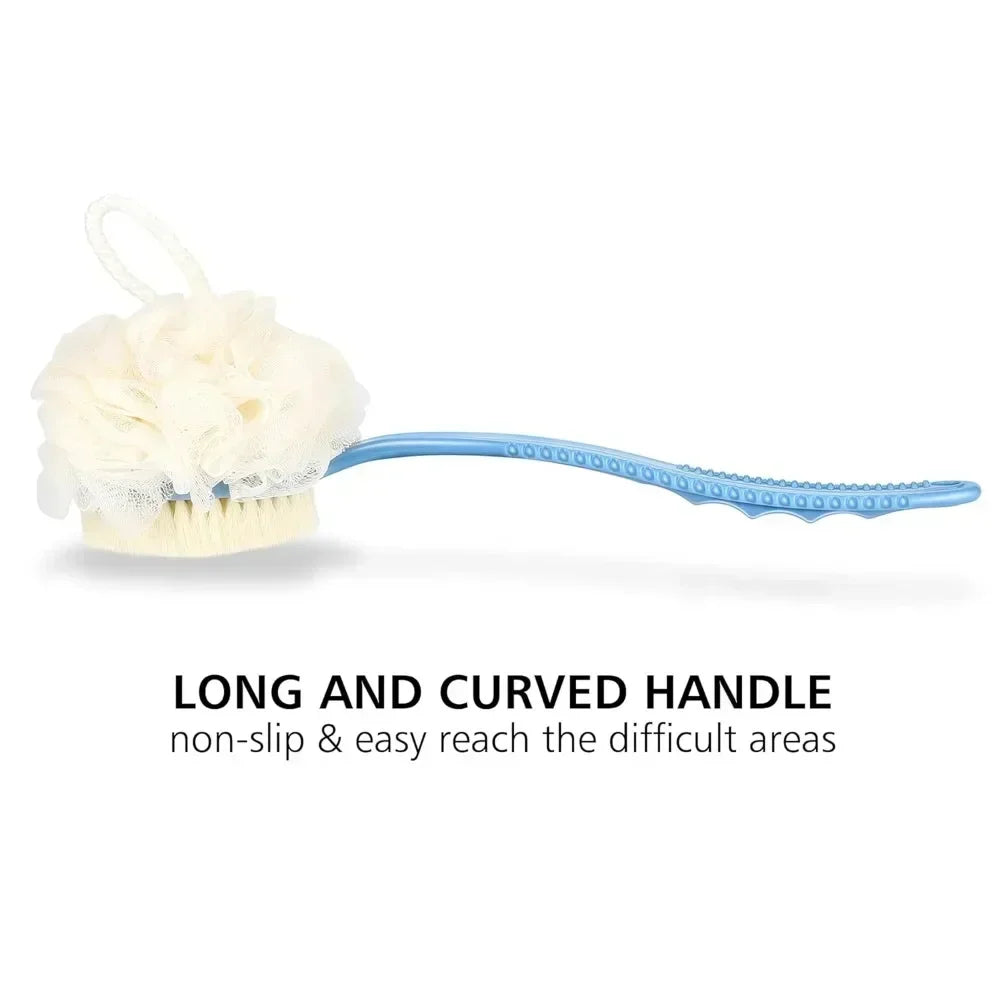 Bath Brush With Bristles And Loofah Back Scrubber Bath Sponge - Senior Support Goods