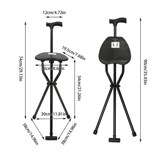 Portable Folding Walking Cane with Tripod Chair Seat - Senior Support Goods
