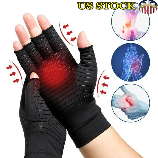 Copper Arthritis Compression Gloves Fingerless Support for Joint Pain Relief and Carpal Tunnel - Senior Support Goods