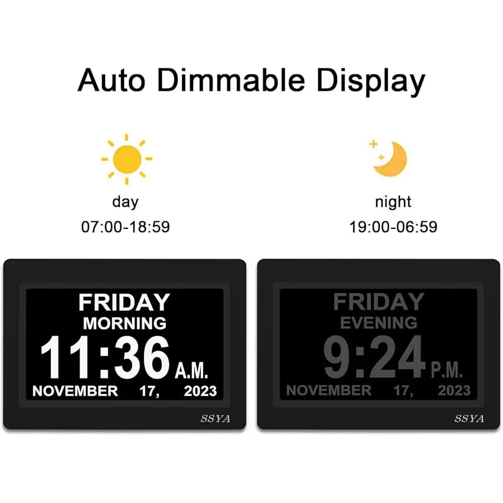 7 Inch Digital Alarm Clock Auto Dimmable 12 Alarm Modes Easy Read - Senior Support Goods