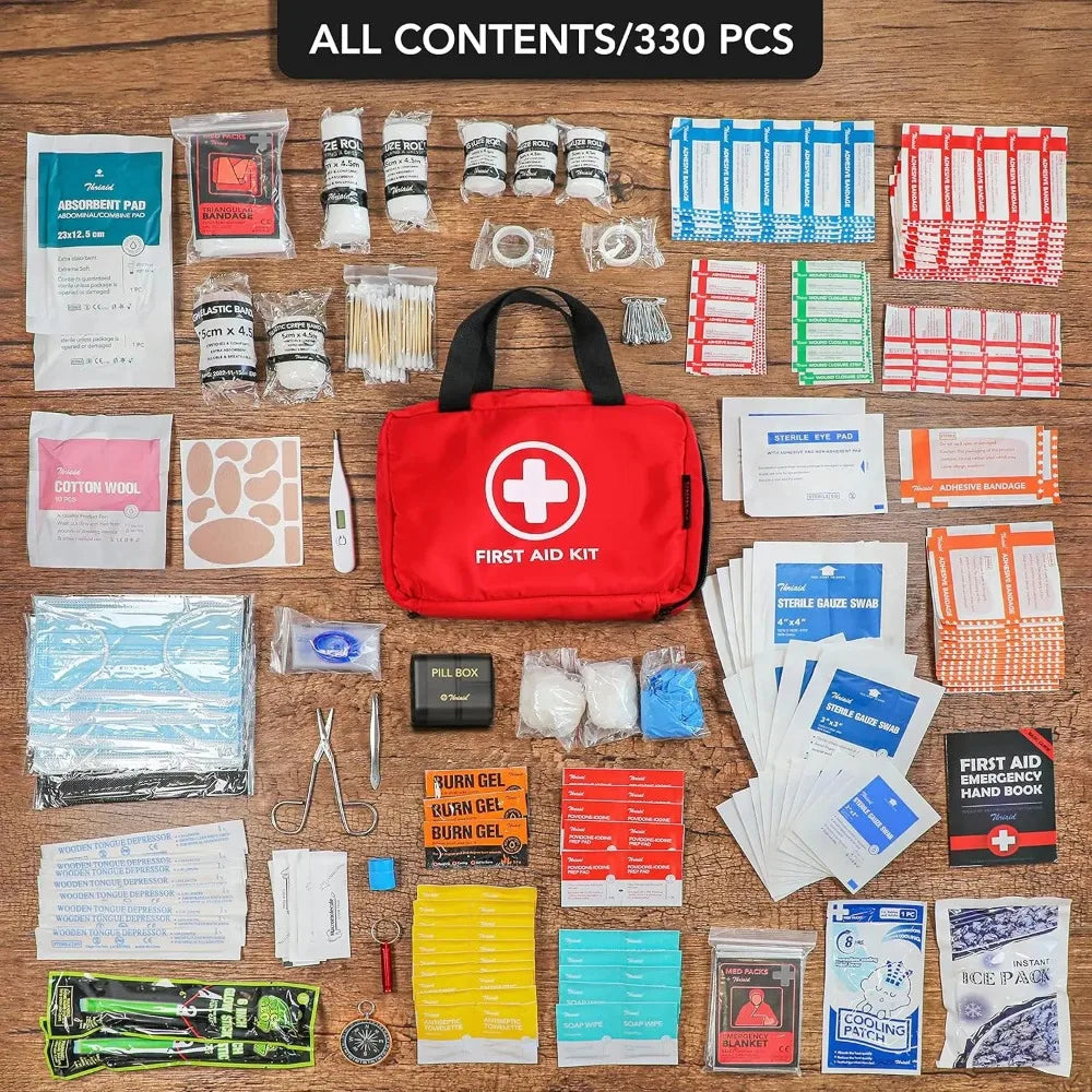 330pcs Premium Waterproof Compact Trauma Medical Kit Red - Senior Support Goods
