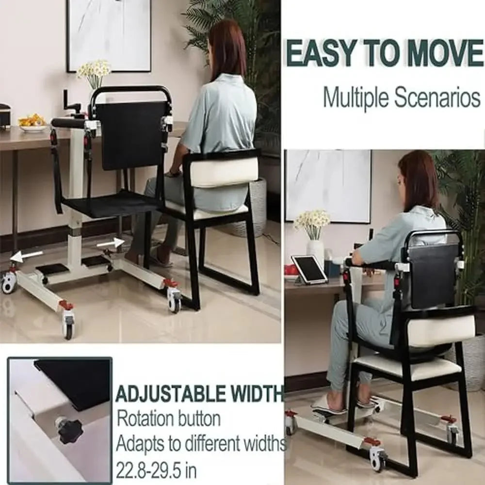 Home Patient Lift Wheelchair Transfer Chair Height Adjust Portable with Silent Swivel Wheels and Detachable Backrest Elderly - Senior Support Goods