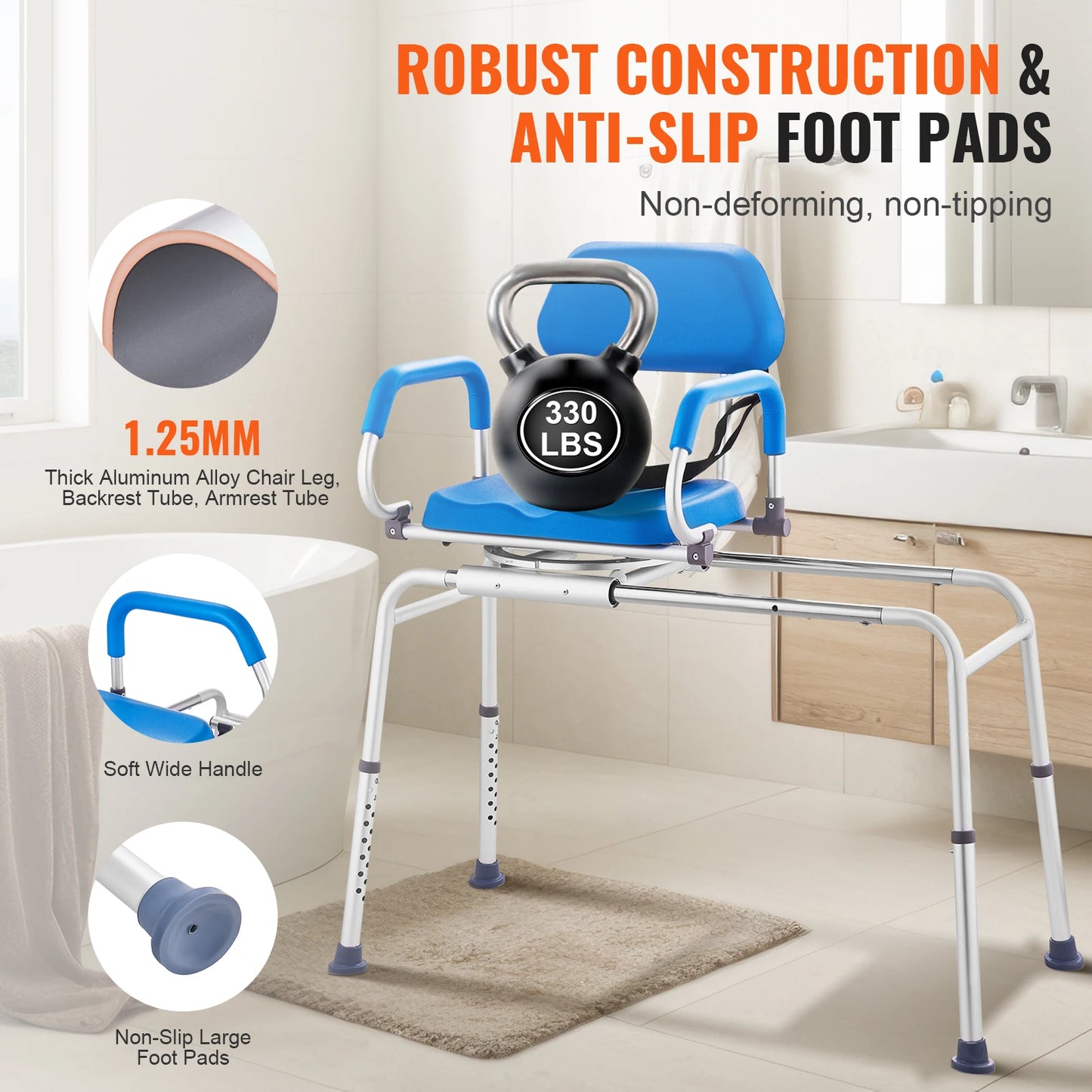 VEVOR Sliding Tub Transfer Bench with 360 Degree Swivel Seat - Senior Support Goods