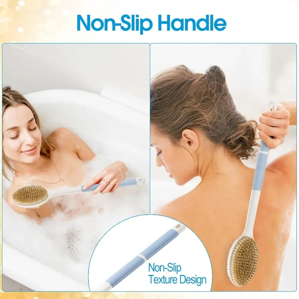 Non-Slip Back Scrubber For Shower Long Handle Bristles Exfoliant - Senior Support Goods