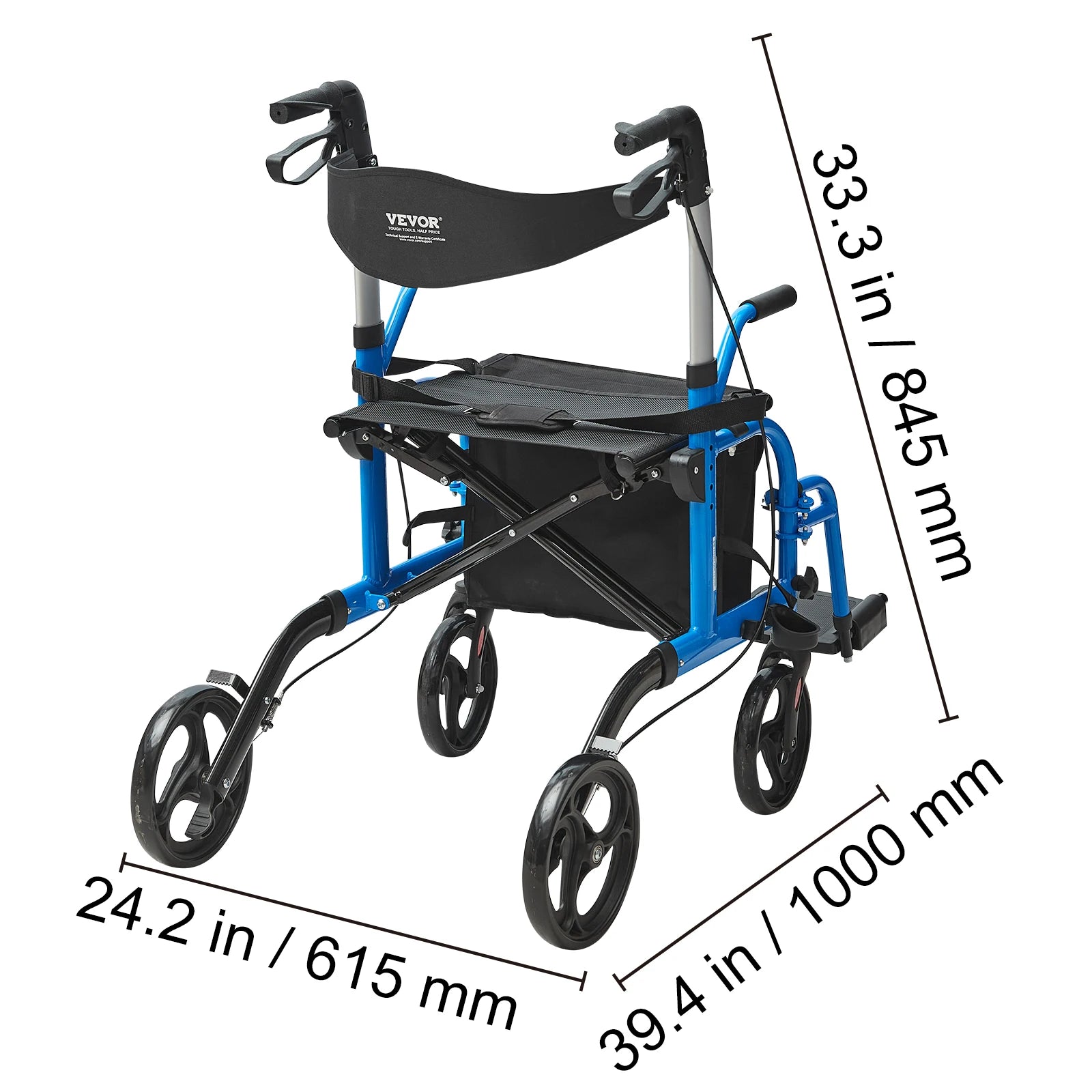 VEVOR 2 in 1 Rollator Walker & Transport Chair for Seniors - Senior Support Goods