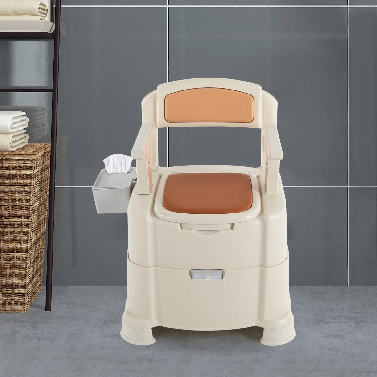 Portable Toilet with Sensory Light for Camping 200 kg Load Capacity - Senior Support Goods