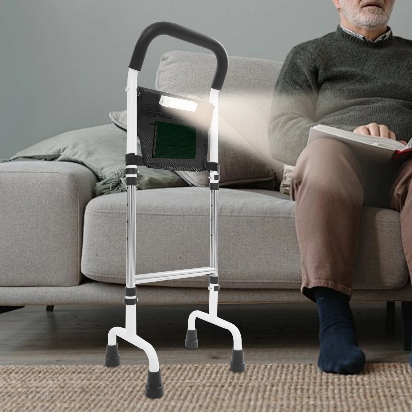 Standing Aid Rail Adjustable Height with Light Stable Bed - Senior Support Goods