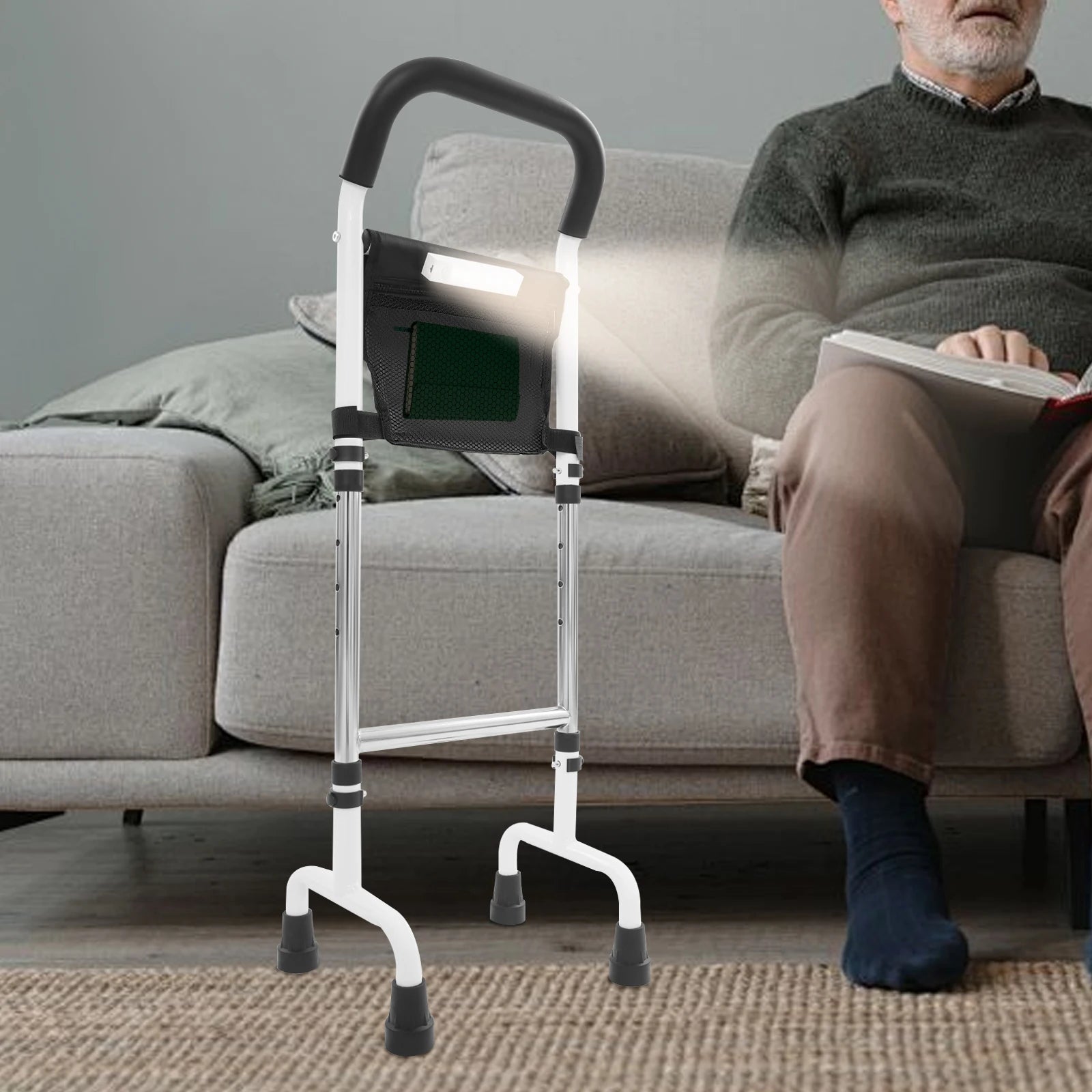 Standing Aid Rail Adjustable Height with Light Stable Bed - Senior Support Goods