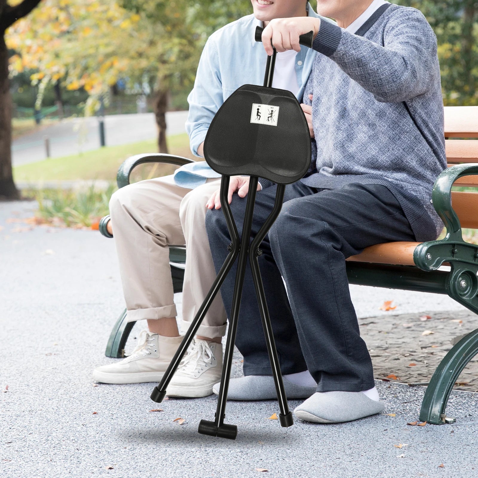 Portable Folding Walking Cane with Tripod Chair Seat - Senior Support Goods