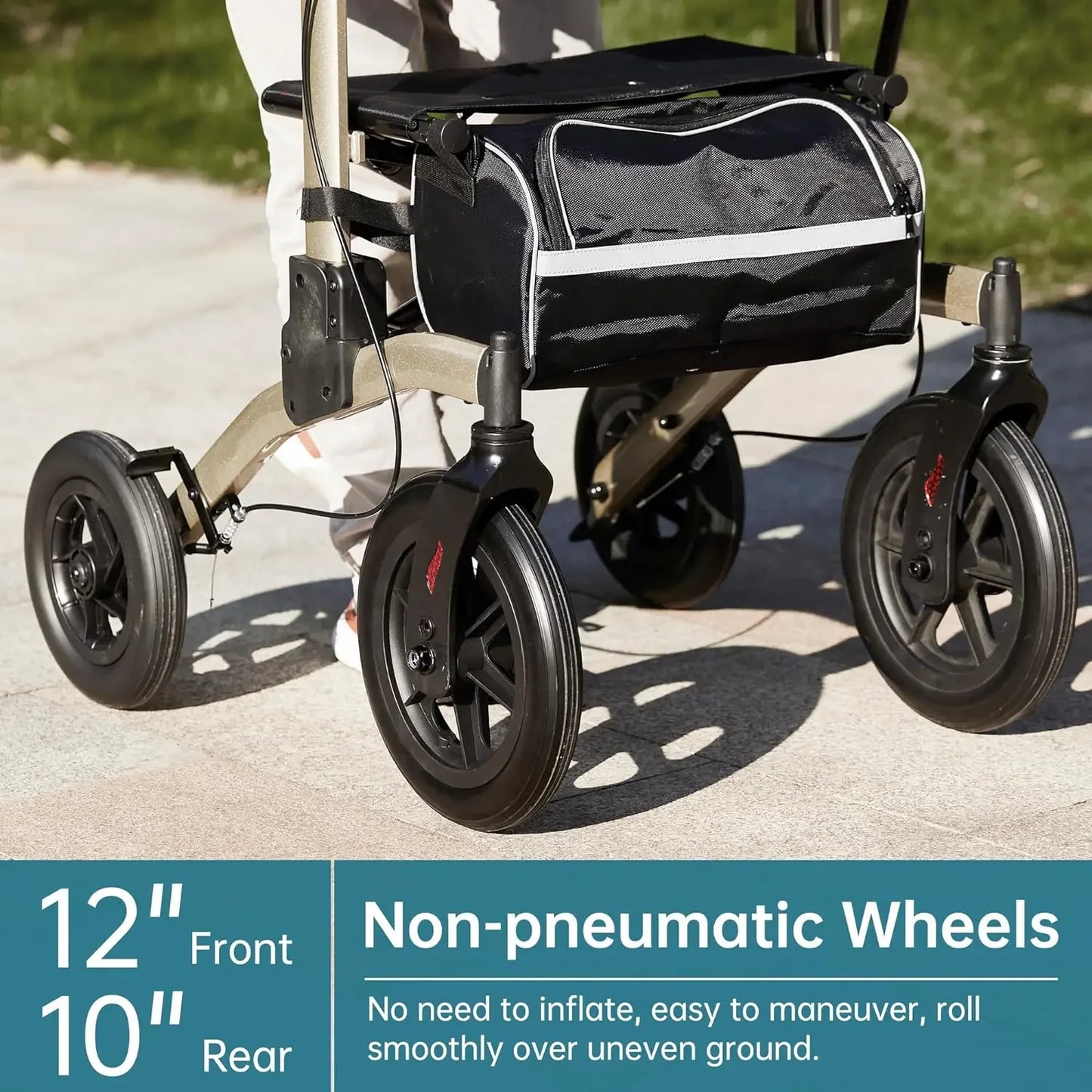 ELENKER All-Terrain Upright Rollator Walker with Seat - Senior Support Goods