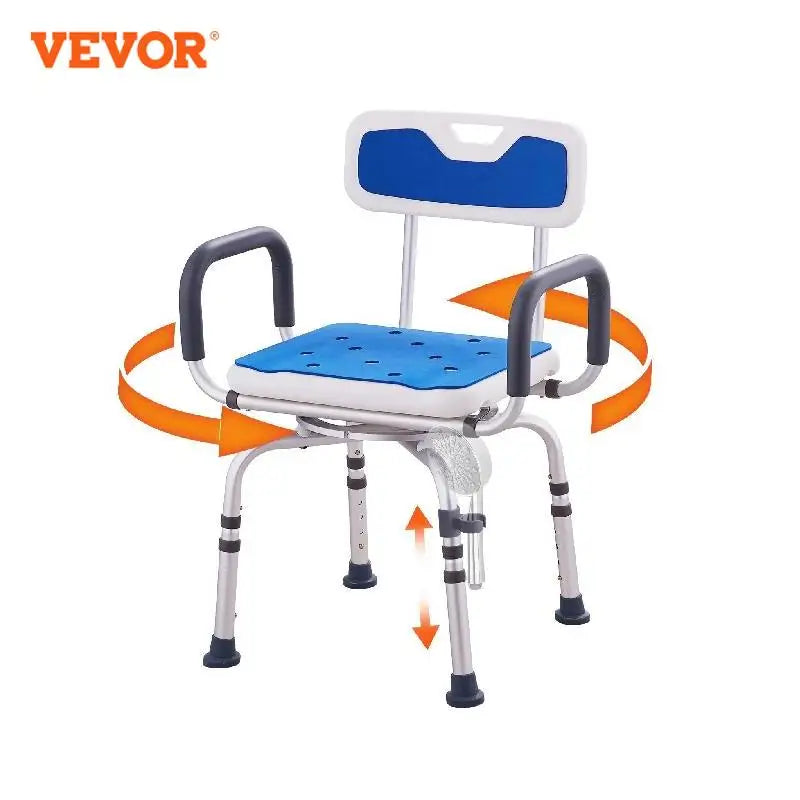 VEVOR Swivel Shower Chair 360 Degree Adjustable with Armrests - Senior Support Goods