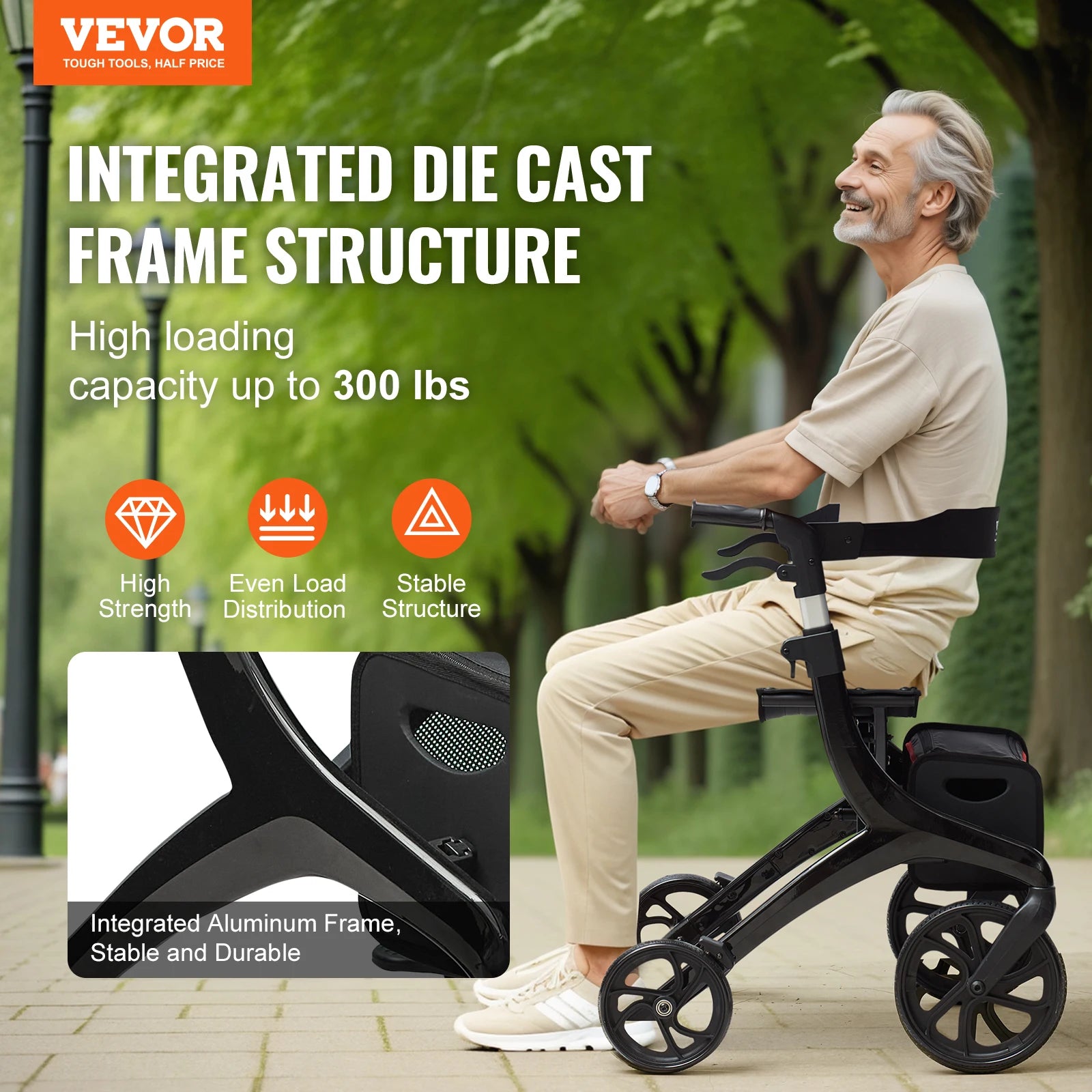 VEVOR Folding Rollator Walker for Seniors and Adults - Senior Support Goods
