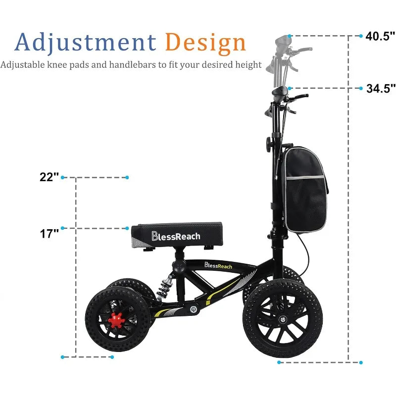 All Terrain Foldable Knee Scooter Walker - Compact Crutches Alternative - Senior Support Goods