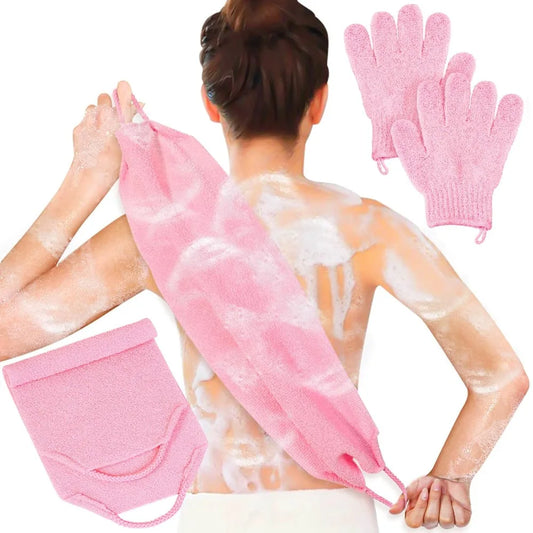 Exfoliating Shower Bath Gloves Back Scrubber Set for Body - Senior Support Goods