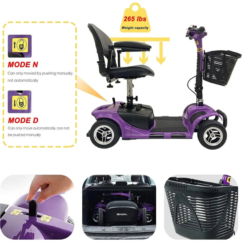Battery Powered 4 Wheel Mobility Scooter for Seniors Electric Scooter with Seat for Adults Heavy Duty Structure - Senior Support Goods